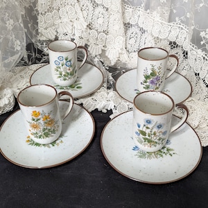 16 piece Cottagecore Takahashi Style Stoneware Mug and Saucer Set with 6 Wildflower Designs