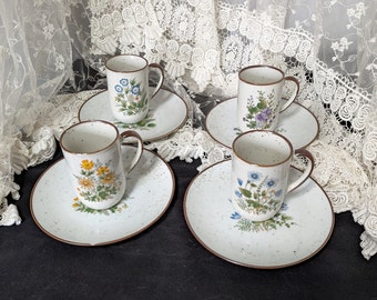 16 piece Cottagecore Takahashi Style Stoneware Mug and Saucer Set with 6 Wildflower Designs