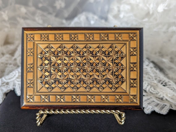 Vintage Geometric Mosaic Marquetry Trinket box Ma… - image 1