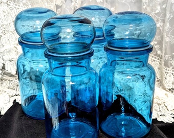 Vintage Made in Belgium Cobalt Blue Apothecary Jars MCM Kitchen Bathroom