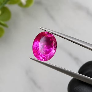 Rubino rosa sintetico coltivato in laboratorio, pietra preziosa sciolta, taglio ovale sfaccettato, rubino sintetico rosa acceso per la creazione di anelli, ciondoli, pietra portafortuna di luglio, regalo