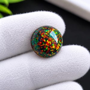 Opale nero sintetico cabochon rotondo, gemma sciolta / Opale di fuoco arcobaleno brillante per la creazione di gioielli, anelli e ciondoli, idea regalo.