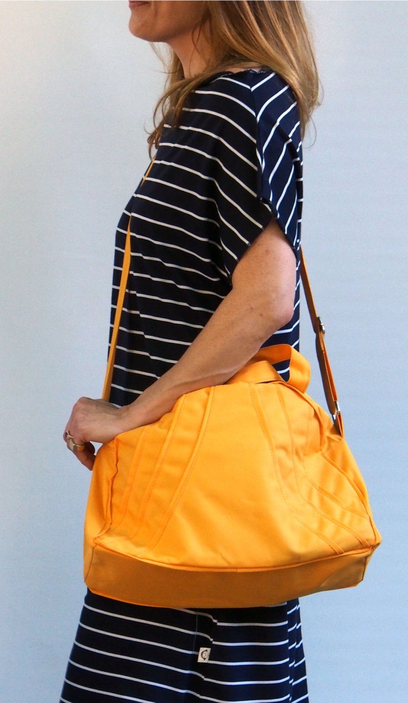 Mustard Yellow Canvas Bag Fabric Bowling Bag With a Retro Etsy