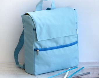 Vegan Laptop Bag, Light Blue Fabric Backpack, Student Bag, College Backpack, Laptop Backpack, School Bag, Everyday Bag, Women Vegan Backpack