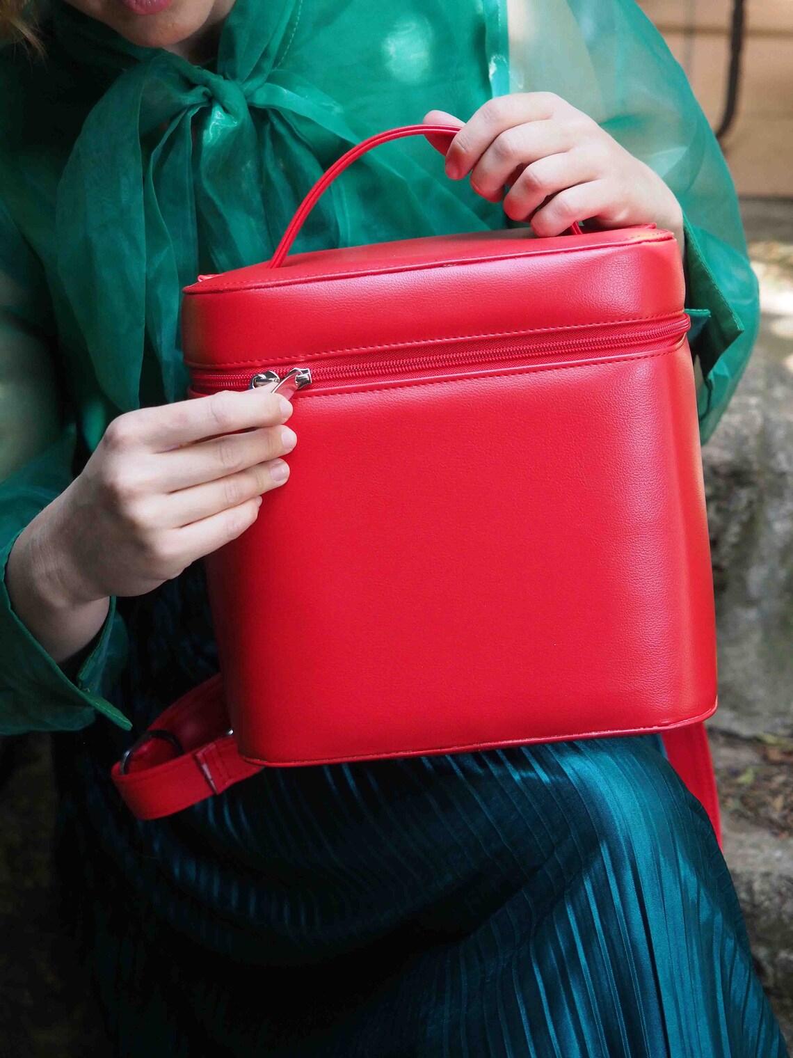 Box Bag, Unique Bag,red Vegan Bag, Travel Purse, Travel Case, Fabric