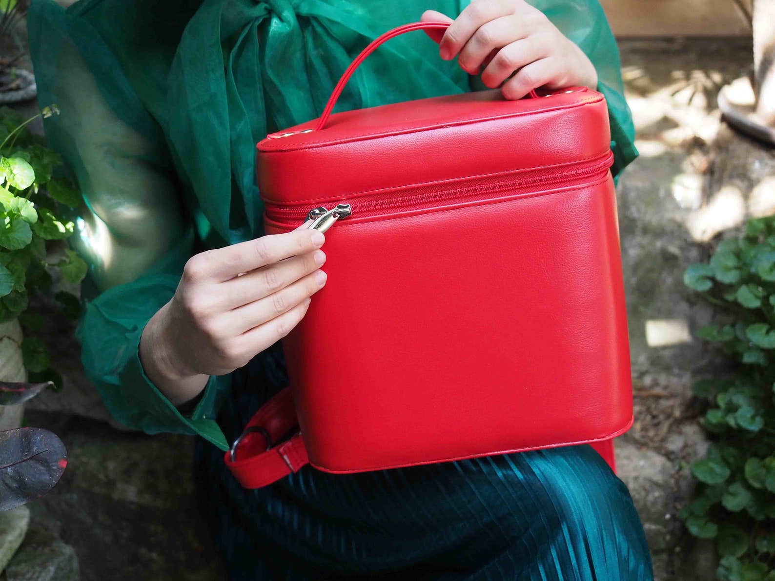 Box Bag, Unique Bag,red Vegan Bag, Travel Purse, Travel Case, Fabric