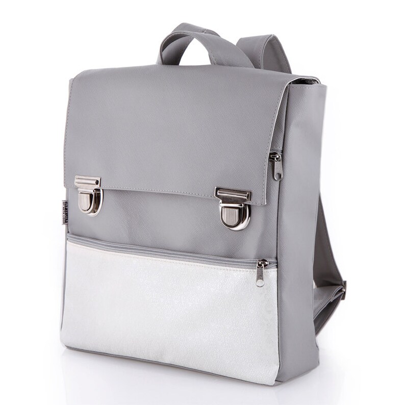 Laptop Bag College Backpack Student Bag Vegan Gray Faux Etsy