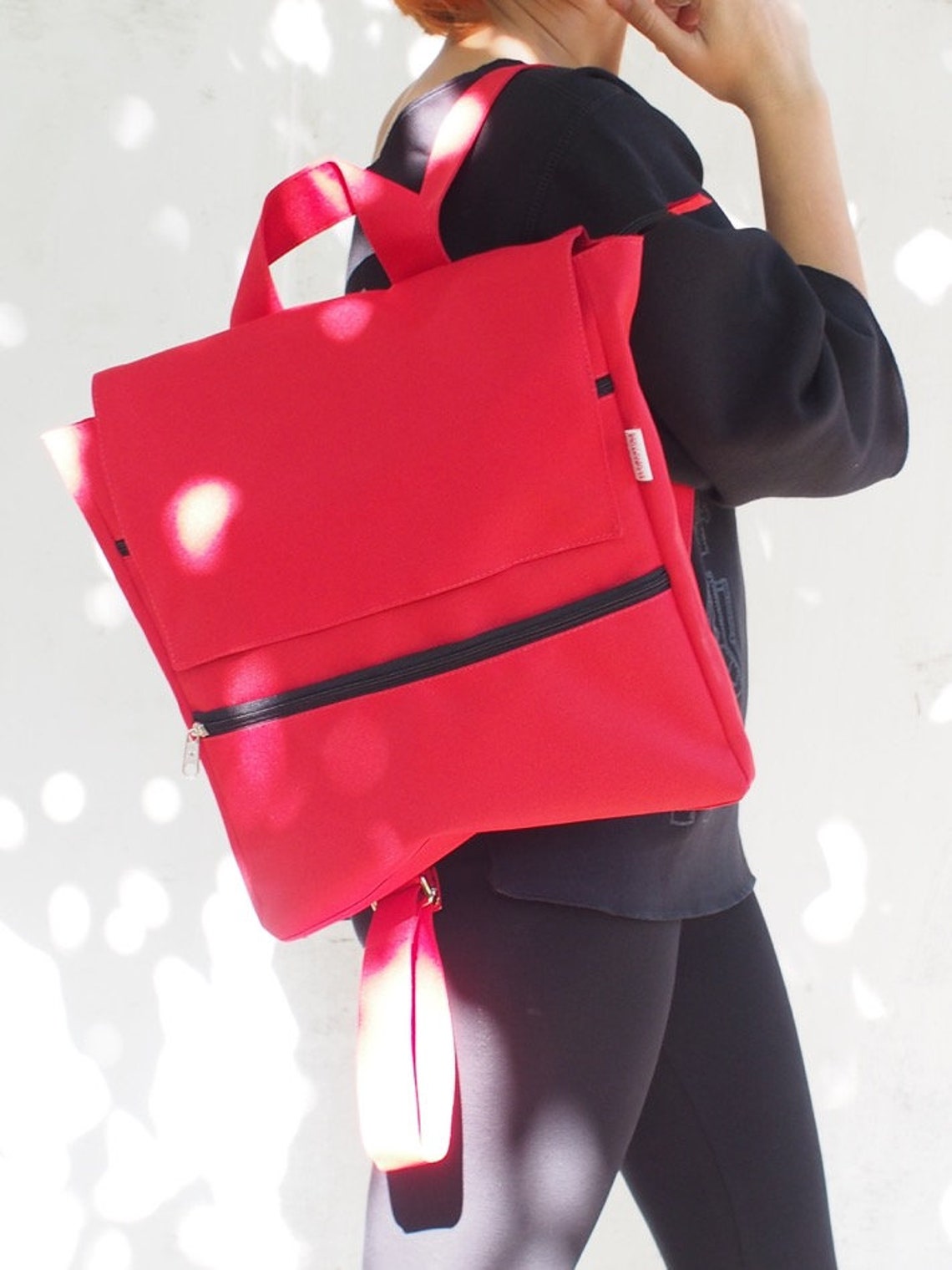 Hipster Backpack Eco Bag Red Fabric Backpack Eco Friendly Etsy