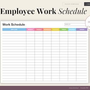 Horario semanal para empleados (imprimible) / Planificador de turnos del personal (descarga digital)