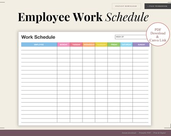 Horario semanal para empleados (imprimible) / Planificador de turnos del personal (descarga digital)