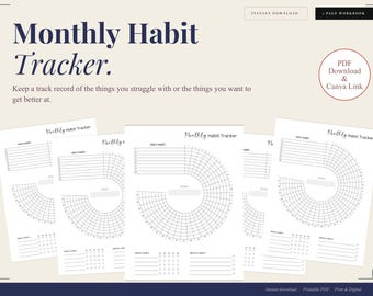 Planificador de hábitos mensual minimalista en PDF / Tabla de rutinas diarias y semanales (tamaño carta estadounidense)