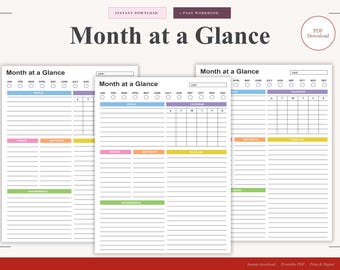 Planificador/Agenda mensual / Organizador de objetivos, eventos y tareas pendientes (Descarga digital)