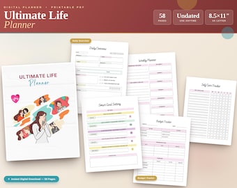 Paquete completo de planificación de vida / Diario, semanal, mensual, salud, finanzas (descarga digital)