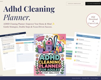 Planificador de limpieza para adultos con TDAH / Horario sin fecha, registro de hábitos (descarga en PDF)
