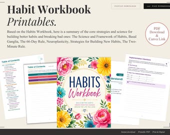 Paquete de cuadernos de ejercicios sobre hábitos / Planificador de seguimiento de hábitos de 120 páginas (plantilla de Canva)
