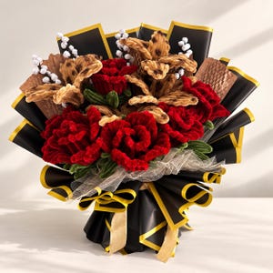 Handmade Pipe Cleaner Flowers, Red Rose & Leopard Print Lily Bouquet, Artificial Flower Gift, Custom Colour Bouquet, Unique Keepsake