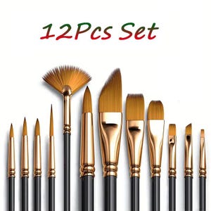 12 Piece Nylon Bristle Paint Brush Set for Acrylic Watercolor Oil Painting