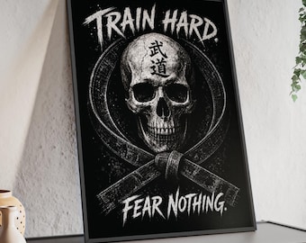 Décoration murale arts martiaux | Image de motivation mentale | Karaté, Jiu-jitsu brésilien, Judo, Taekwondo, MMA | Idée cadeau déco murale | Style crâne