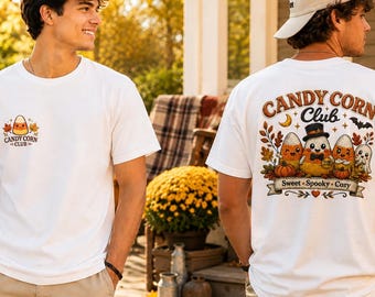 Candy Corn Club Halloween Shirt, Comfort Colors Embroidered Look Tee