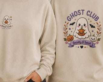 Ghost Club Sweatshirt, Spooky Halloween Crewneck, Kawaii Ghost Pumpkin Print