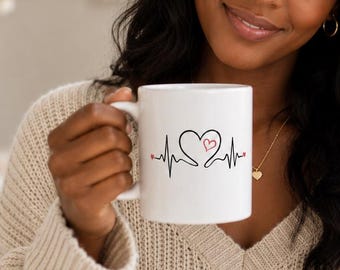 Heartbeat Line Ceramic Mug, Medical Professional Gift, Cardiology Coffee Cup