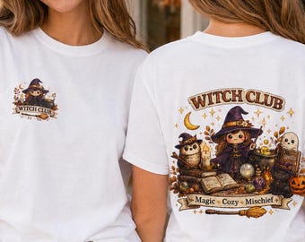 Witch Club Shirt, Comfort Colors Halloween Tee, Front and Back Graphic