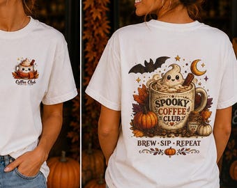 Spooky Coffee Club Ghost Tee, Cozy Fall Pumpkin Spice Latte Shirt