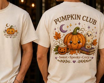 Pumpkin Club Halloween Shirt, Ghost Pumpkin Graphic Tee, Printed Embroidery Look