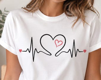 EKG Heartbeat Line Garment-Dyed Unisex T-Shirt, Minimal Heart Graphic Tee