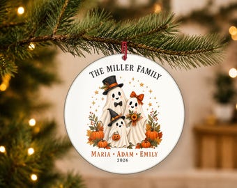 Personalized Ghost Family Ornament, Custom Names & Year, Halloween Keepsake