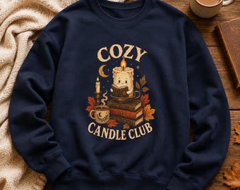 Cozy Candle Club Bookish Sweatshirt, Vintage Candle and Books Crewneck