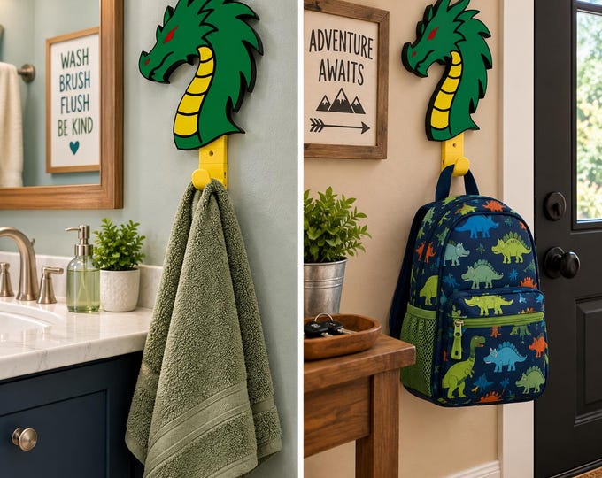 Dragon Wall Hook – Kids Backpack & Coat Hanger, Boys Room Decor, 3D Printed Gift