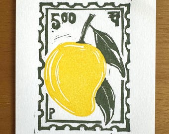Stampa a puzzle su linoleum: timbro Mango