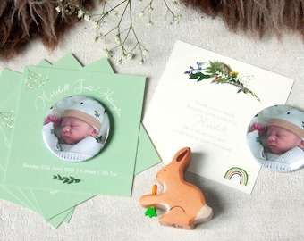 PERSONALISED Baby Announcement / Thank You Card with fridge magnet