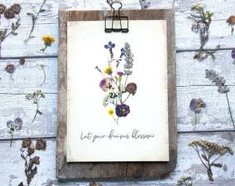 LET YOUR DREAMS Blossom -  Pressed Flower - Gift / Home Decor A4 Print