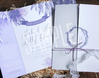 Sample - LAVENDER WISTERIA A4 Gatefold Wedding Invitation - Rustic