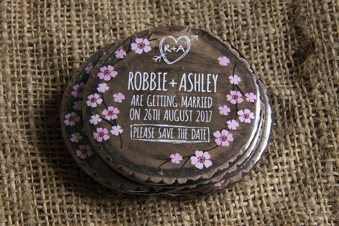 Rustic Blossom Wood Slice Save the Date Magnets - Etsy