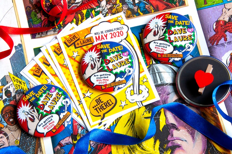 SUPERHERO / MARVEL / Comic Book Save the Date Magnets with A7 Backing Card image 4