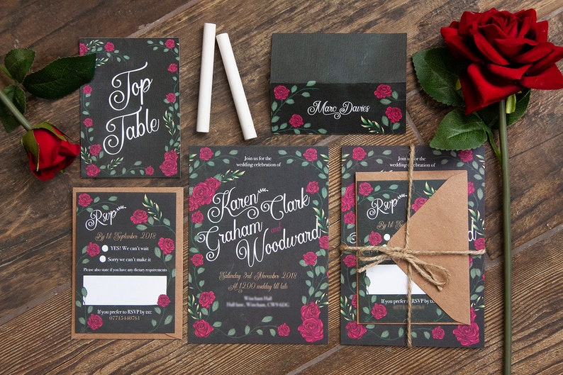 Personalised CHALKBOARD ROSE place cards image 2