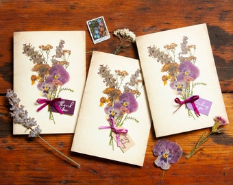 PERSONALISED Pressed Flower BOUQUET A6 Greetings Card - Thank You / Happy Birthday / Thinking of You