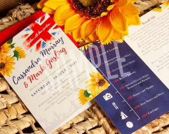 Sample - LONDON / Union Jack Sunflower Wedding / Party invitation