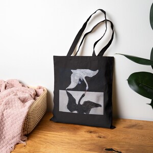 Fashion Art Tote Bag | Everyday Market & Book Bag | Hilma af Klint ArtHeron Silhouette Tote Bag, Bird Illustration Canvas Tote