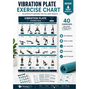 Tableau d'entraînement imprimable pour plateforme vibrante | Plus de 40 exercices (PDF) | Guide de la plateforme vibrante | Fitness à domicile | Téléchargement numérique A4