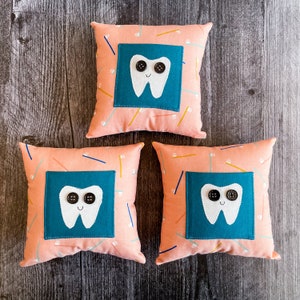 Tooth Fairy Pillow - Pink | Stuffed Tooth Pillow with Pocket, Hand Embroidered, Handmade, Keepsake for Girl or Boy, Toothbrush Fabric