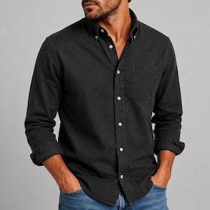Men's Classic Long Sleeve Button-Up Shirt, Lightweight Casual Lapel Business Wear