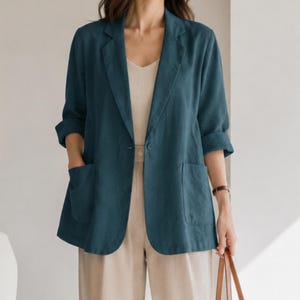 Women's Cotton Linen Blazer, Lightweight Relaxed Fit Suit Coat, Spring Summer Outerwear