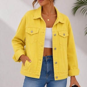 Comfort and style Cropped Denim Jacket, Loose Fit Casual Long Sleeve Coat