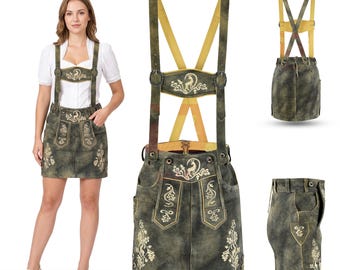 Women's Bavarian Lederhosen Skirt Suede Leather Oktoberfest