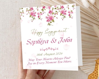 Gepersonaliseerde felicitatiekaart voor een verloving | Bloemenkaart voor het bruidspaar | Romantisch roze aandenken aan de verloving | Digitale download