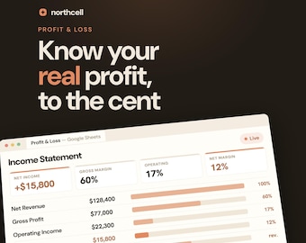 Profit and Loss Statement Vorlage für Small Business, Google Sheets und Excel Income Statement, Monatliche GuV mit Margins und Breakeven